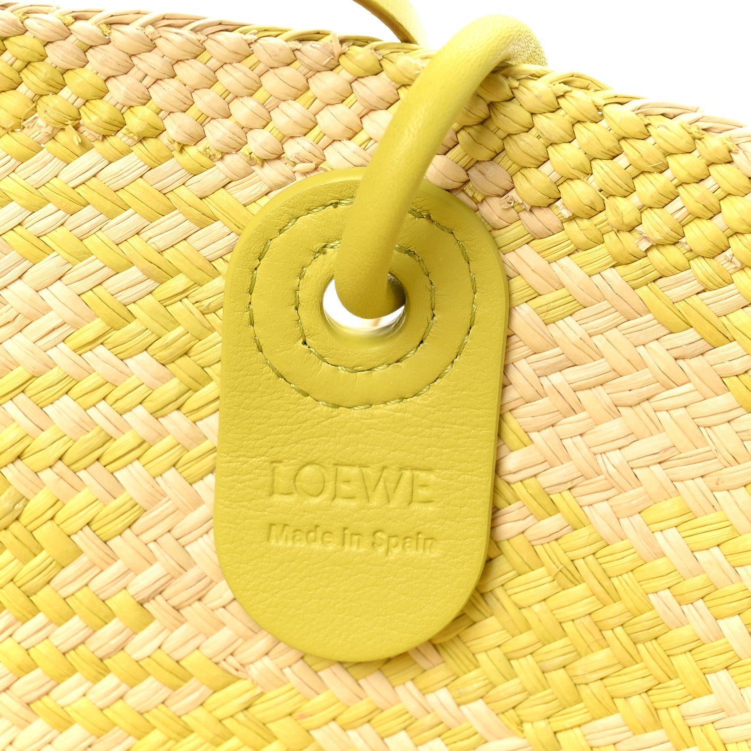 Loewe Calfskin Raffia Paulas Ibiza Small Anagram Basket Tote Bag Natural Lime Green 6 of 9