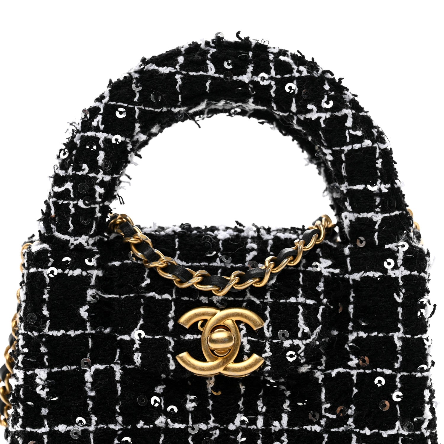 Chanel Tweed Quilted Mini Nano Kelly Shopper Black White 5 of 11