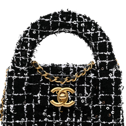 Chanel Tweed Quilted Mini Nano Kelly Shopper Black White 5 of 11