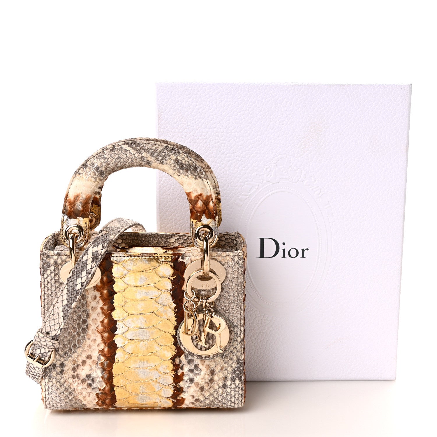 Christian Dior Snakeskin Mini Lady Dior Beige Gold 1382913