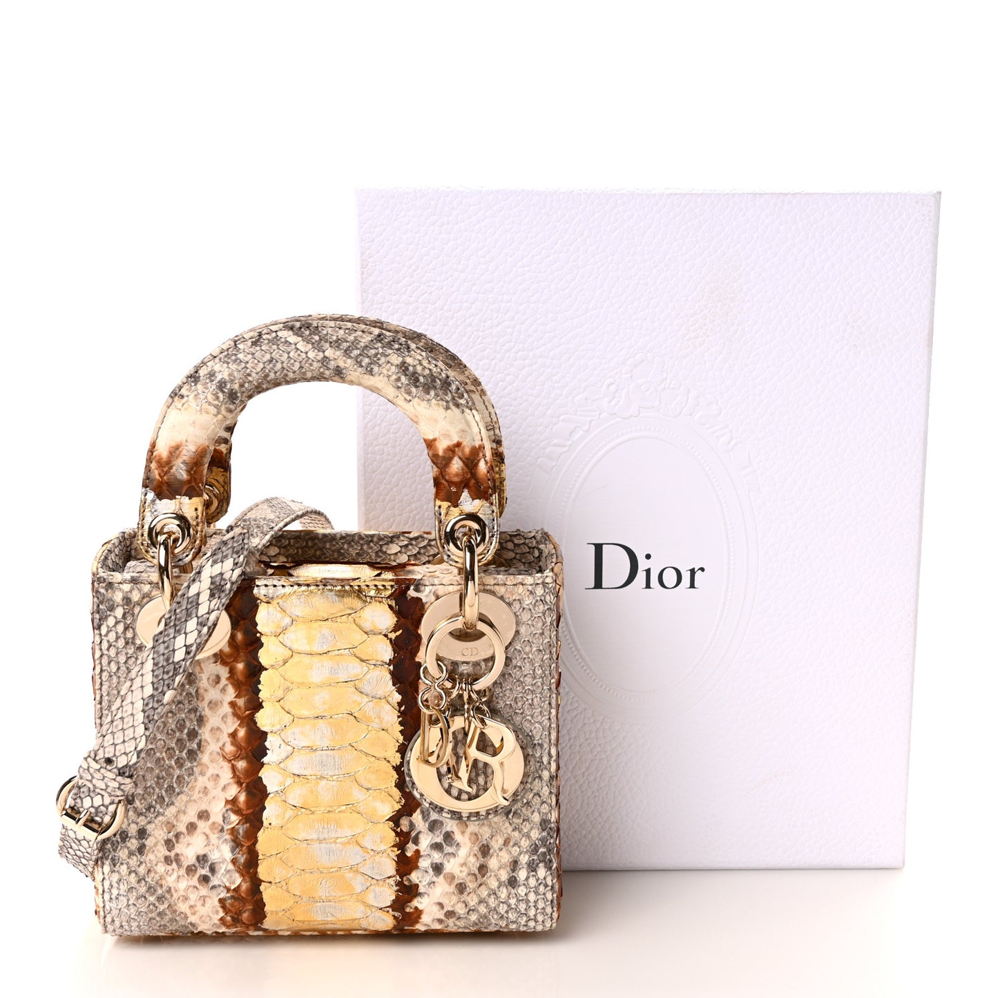 Snakeskin Mini Lady Dior Beige Gold