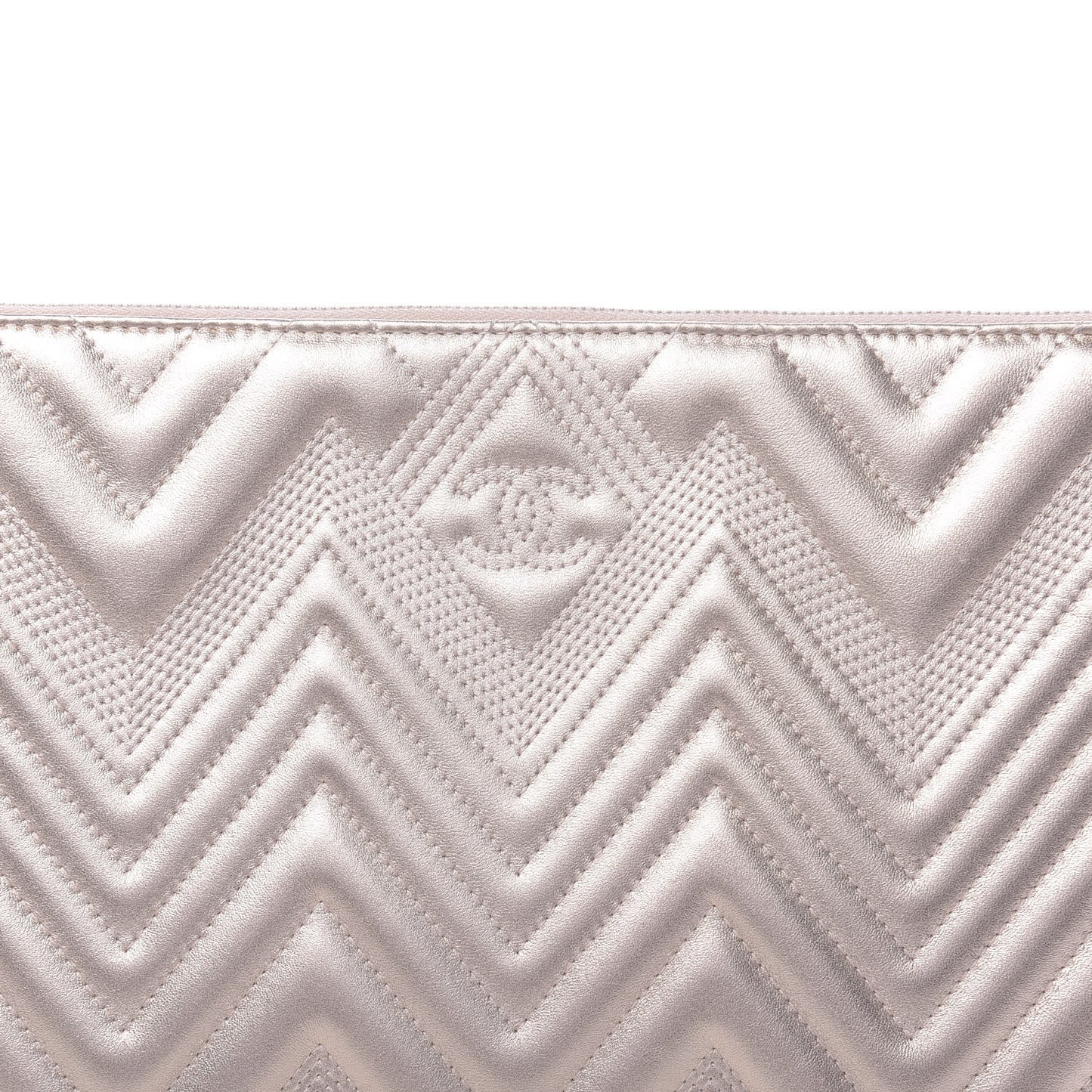 Metallic Lambskin Chevron Quilted Medium Cosmetic Case Light Pink