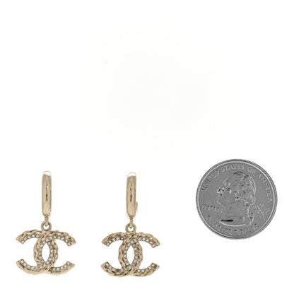 Chanel Metal Crystal CC Hoop Drop Earrings Gold 2 of 6