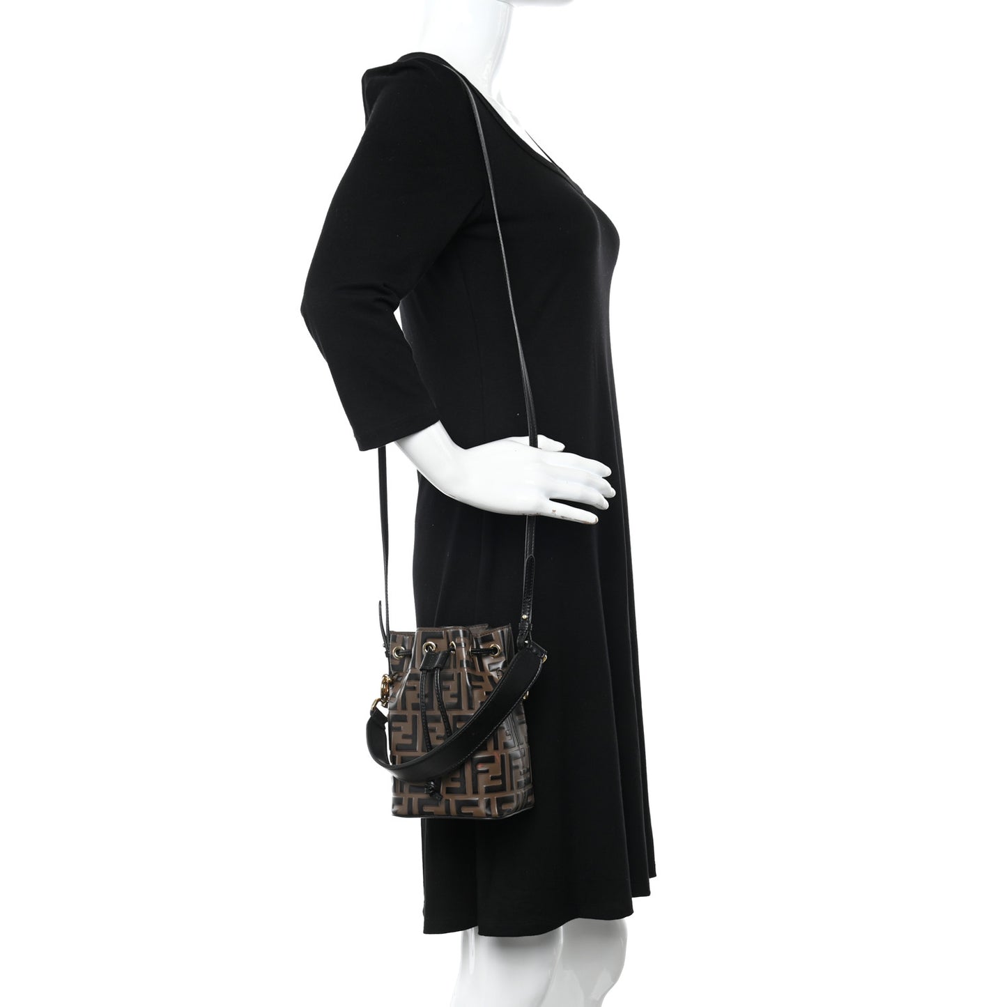 Vitello Liberty F is Fendi Bi-Color FF 1974 Embossed Mini Mon Tresor Bucket Bag Maya Black