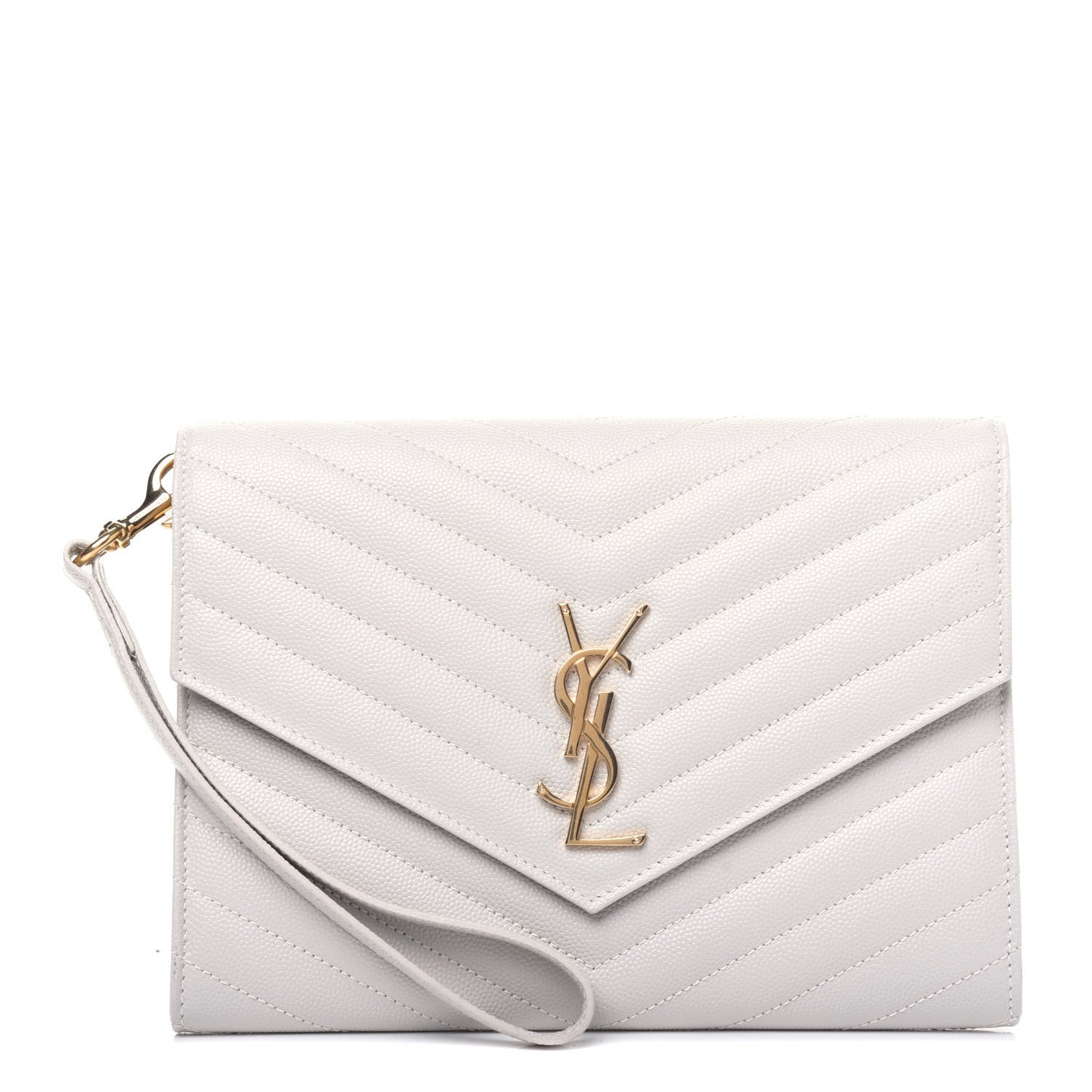 Grain De Poudre Matelasse Chevron Monogram Envelope Clutch Blanc Vintage