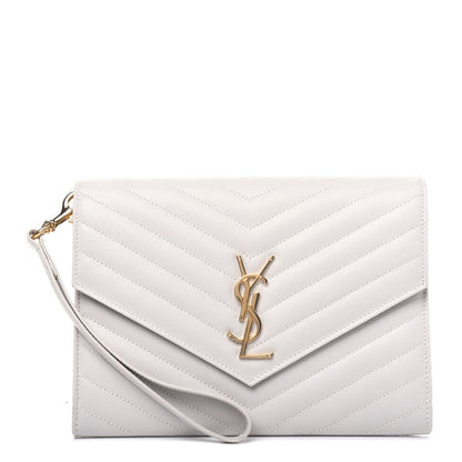 Saint Laurent Grain De Poudre Matelasse Chevron Monogram Envelope Clutch Blanc Vintage 1 of 12
