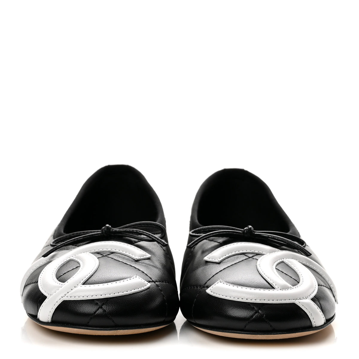 Chanel Lambskin Quilted CC Cambon Ballet Flats 36 Black White 3 of 9