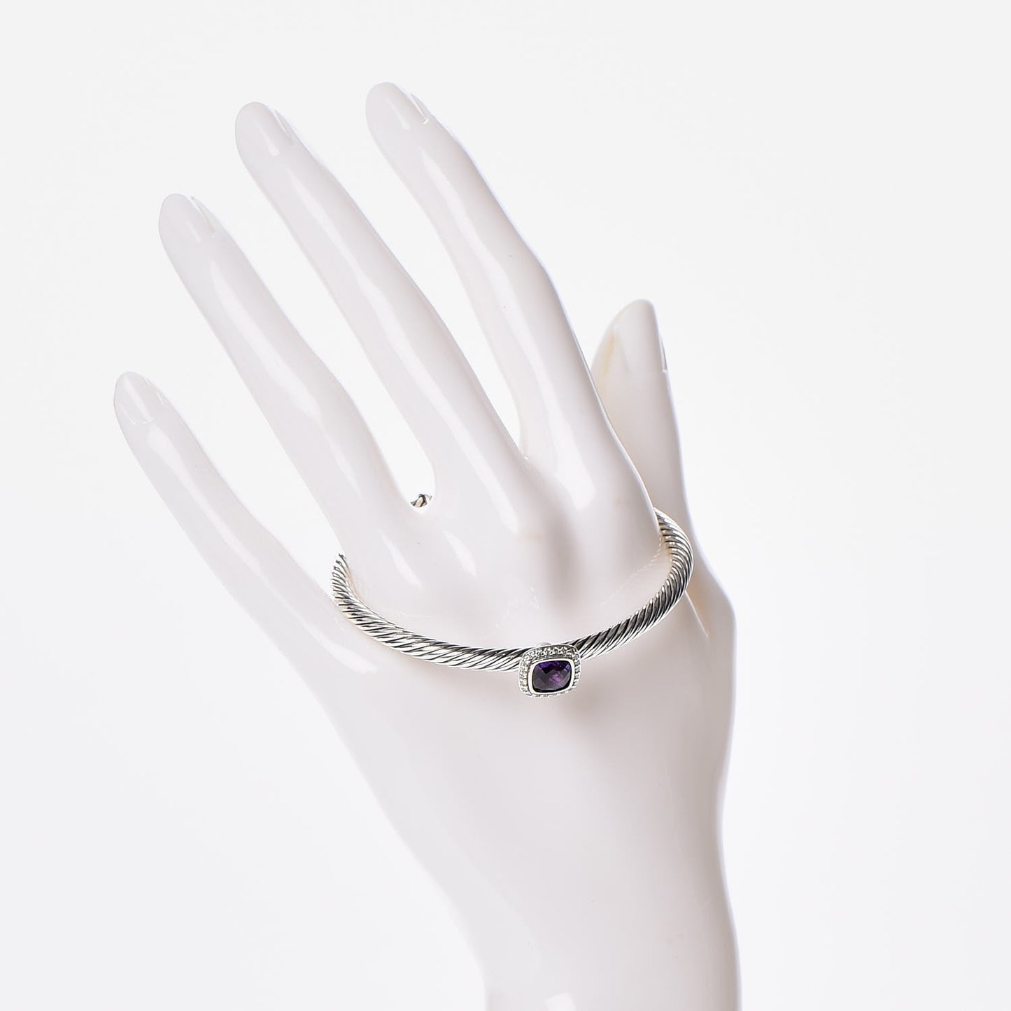 Sterling Silver Diamond Amethyst 4mm Noblesse Cable Bracelet