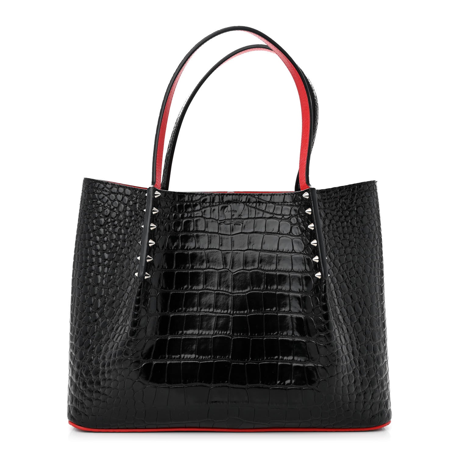 Christian Louboutin Crocodile Embossed Calfskin Spiked Small Cabarock Shopper Tote Black 1 of 15