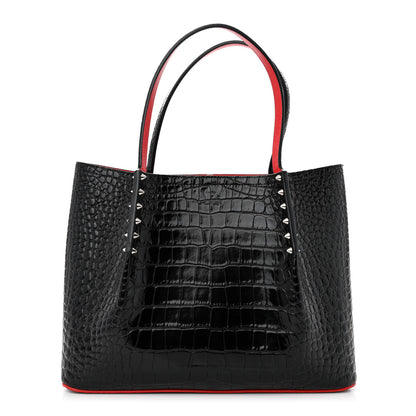 Christian Louboutin Crocodile Embossed Calfskin Spiked Small Cabarock Shopper Tote Black 1 of 15