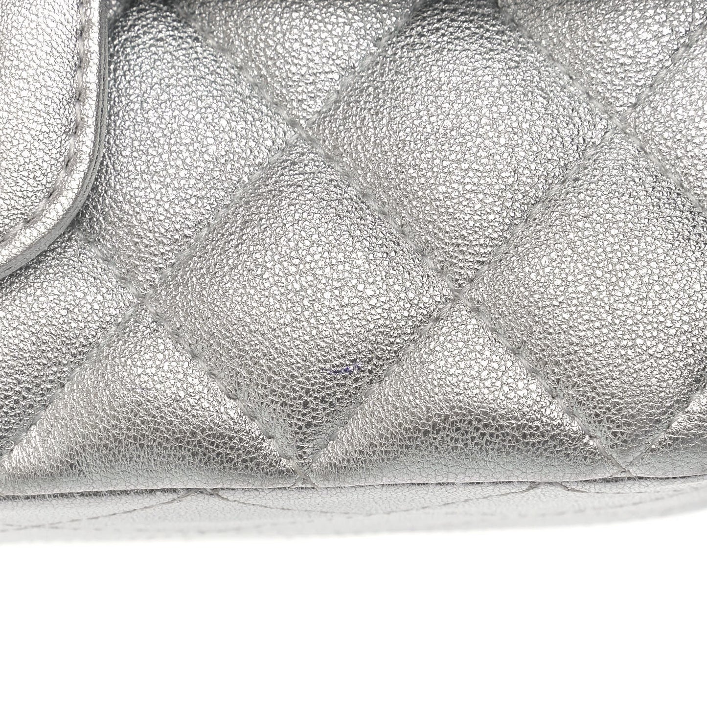 Metallic Lambskin Quilted Mini Rectangular Flap Silver
