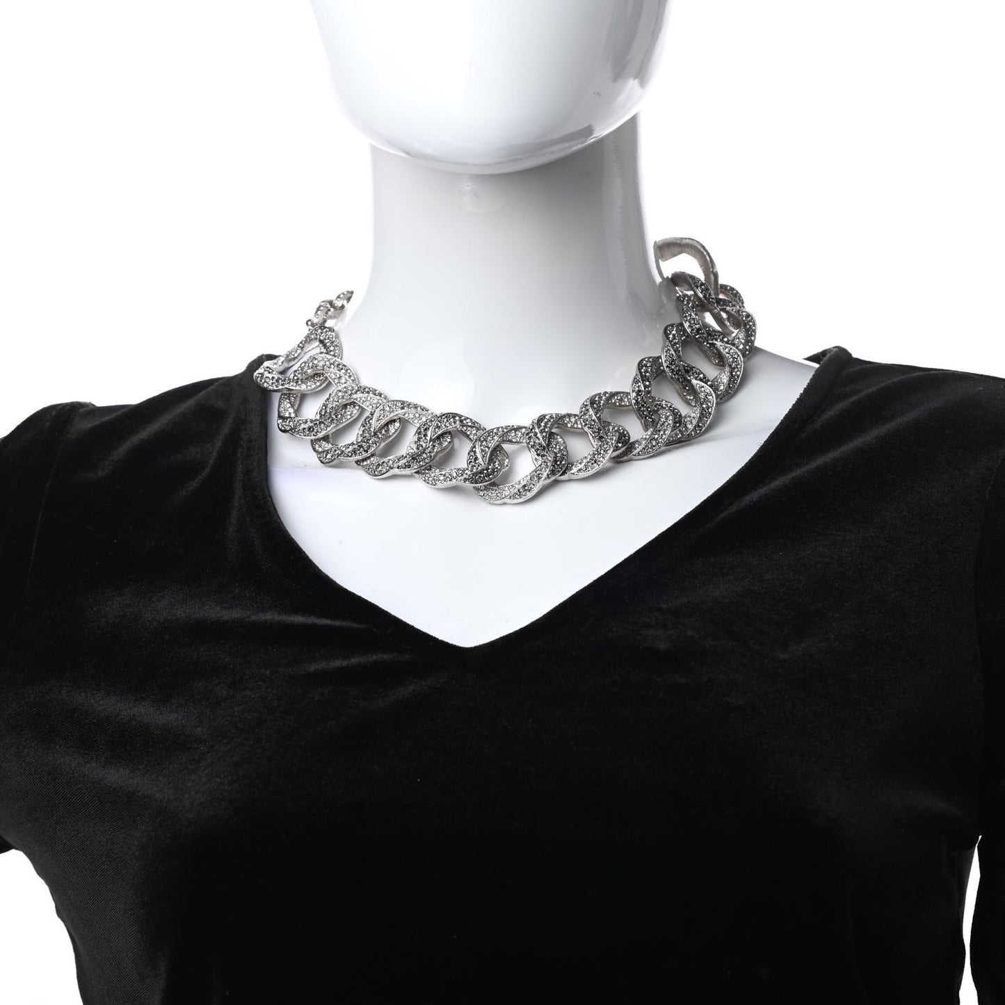 Crystal CC Chain Link Choker Necklace Silver