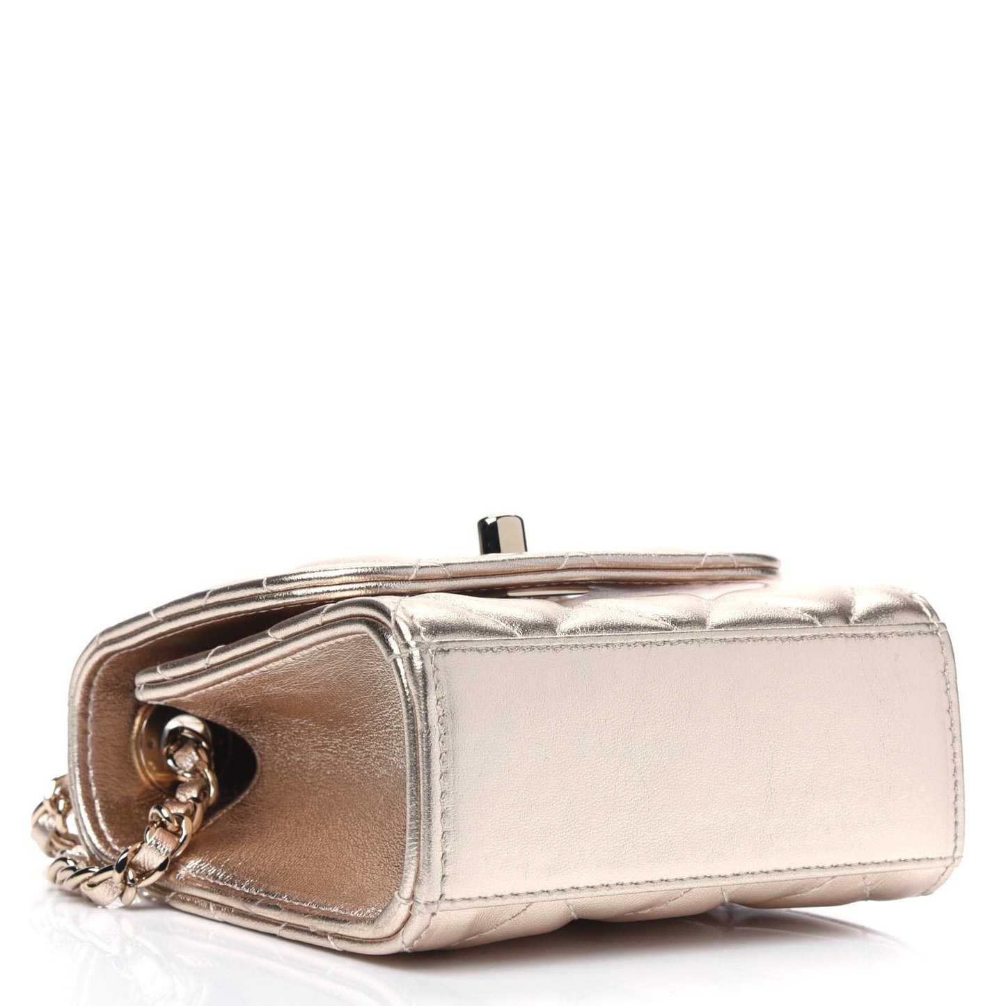 Metallic Lambskin Quilted Mini Trendy CC Clutch With Chain Gold
