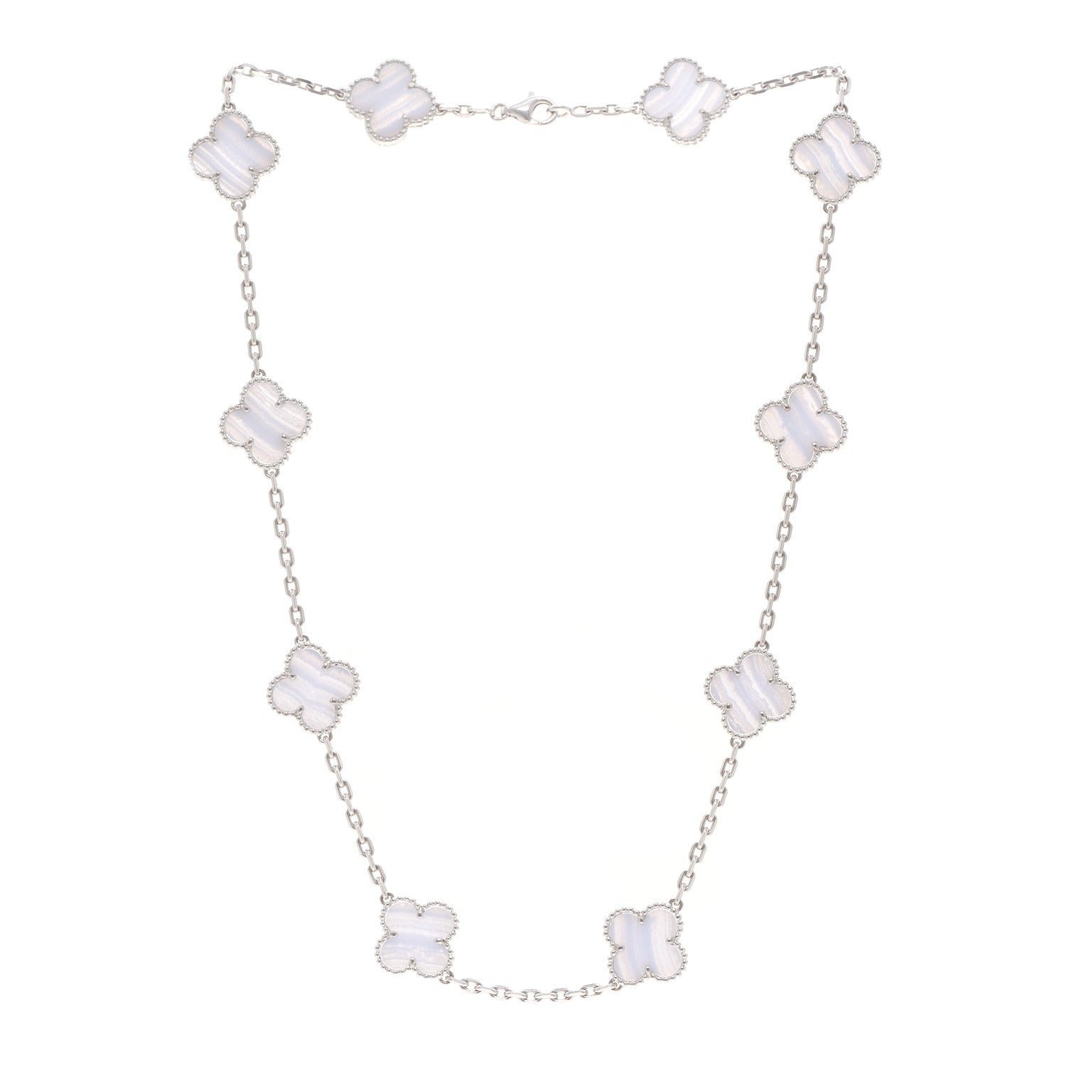 Van Cleef & Arpels 18K White Gold Chalcedony 10 Motifs Vintage Alhambra Necklace 3 of 4