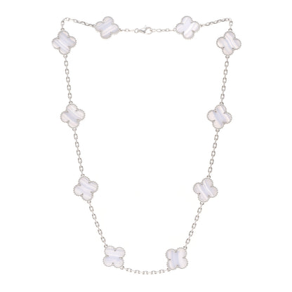 Van Cleef & Arpels 18K White Gold Chalcedony 10 Motifs Vintage Alhambra Necklace 3 of 4