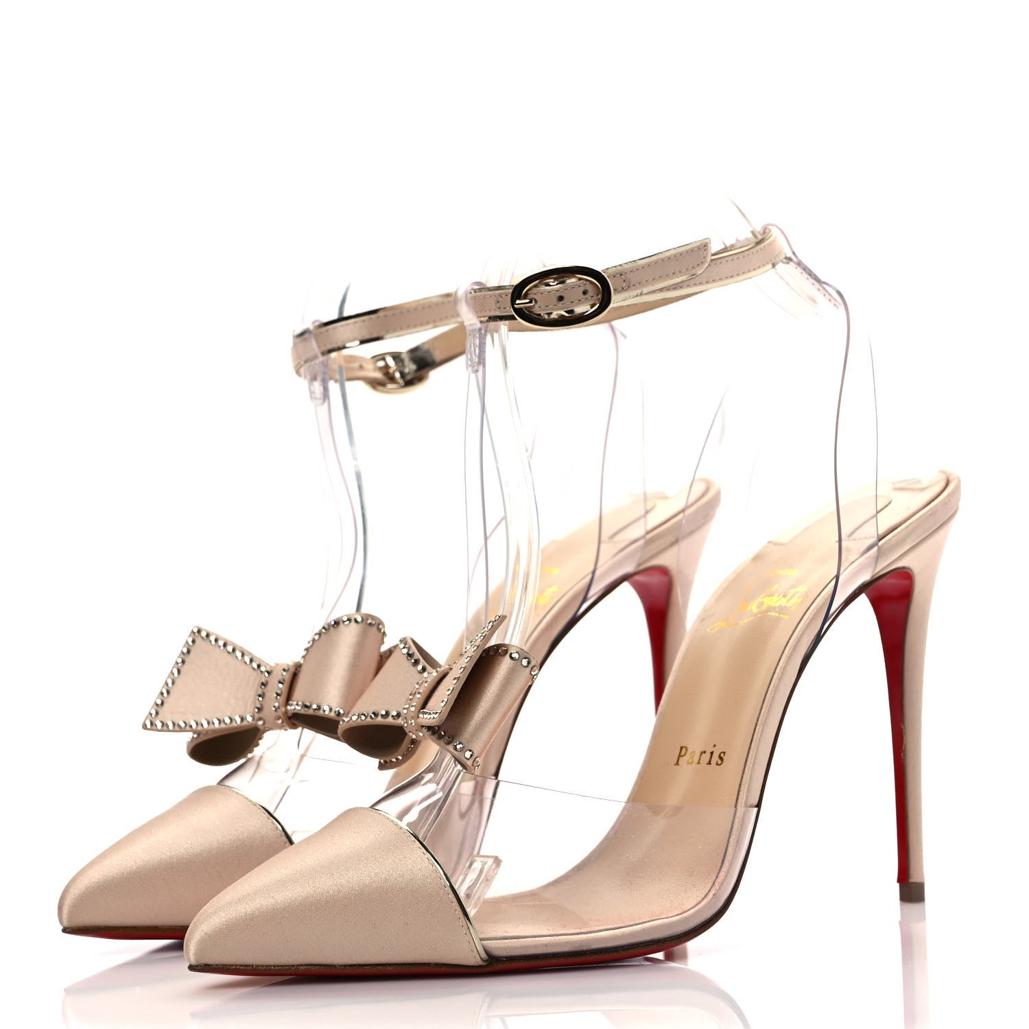 Christian Louboutin Satin PVC Specchio Naked Bow 100 Pumps 39.5 Version Nude 3 of 7