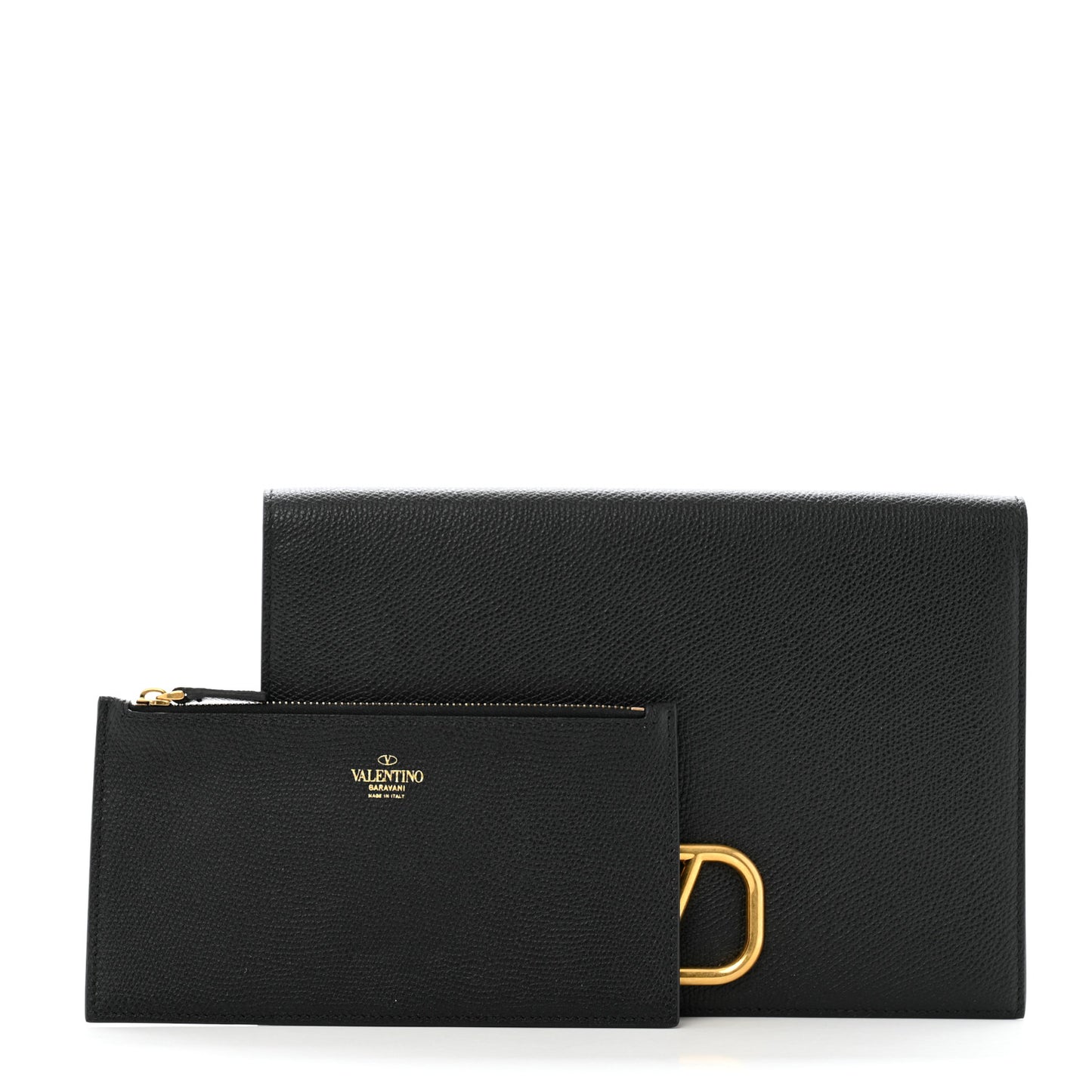 Grainy Calfskin Vlogo Signature Pouch Black