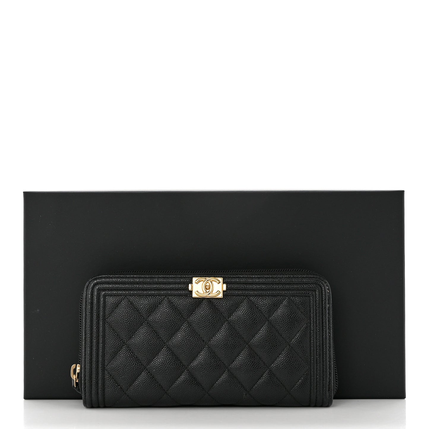 Caviar Quilted Boy Long Zip Around Wallet Black
