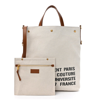 Saint Laurent Canvas Smooth Calfskin Universite North South Foldable Tote Naturel Brick 3 of 18