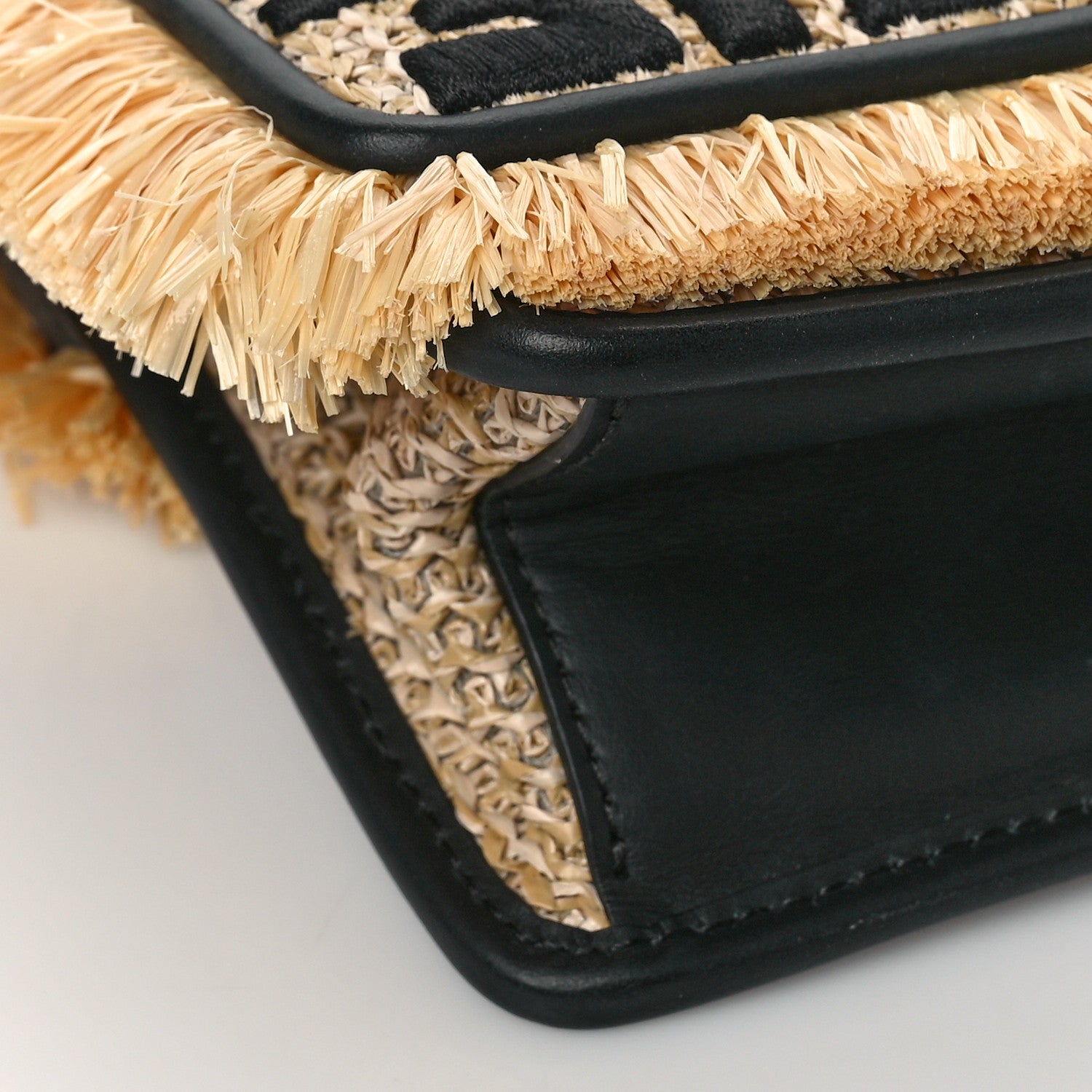 Fendi Raffia Vitello Century F is Fendi FF Embroidered Fringe Small Kan I Shoulder Bag Natural Black 7 of 8