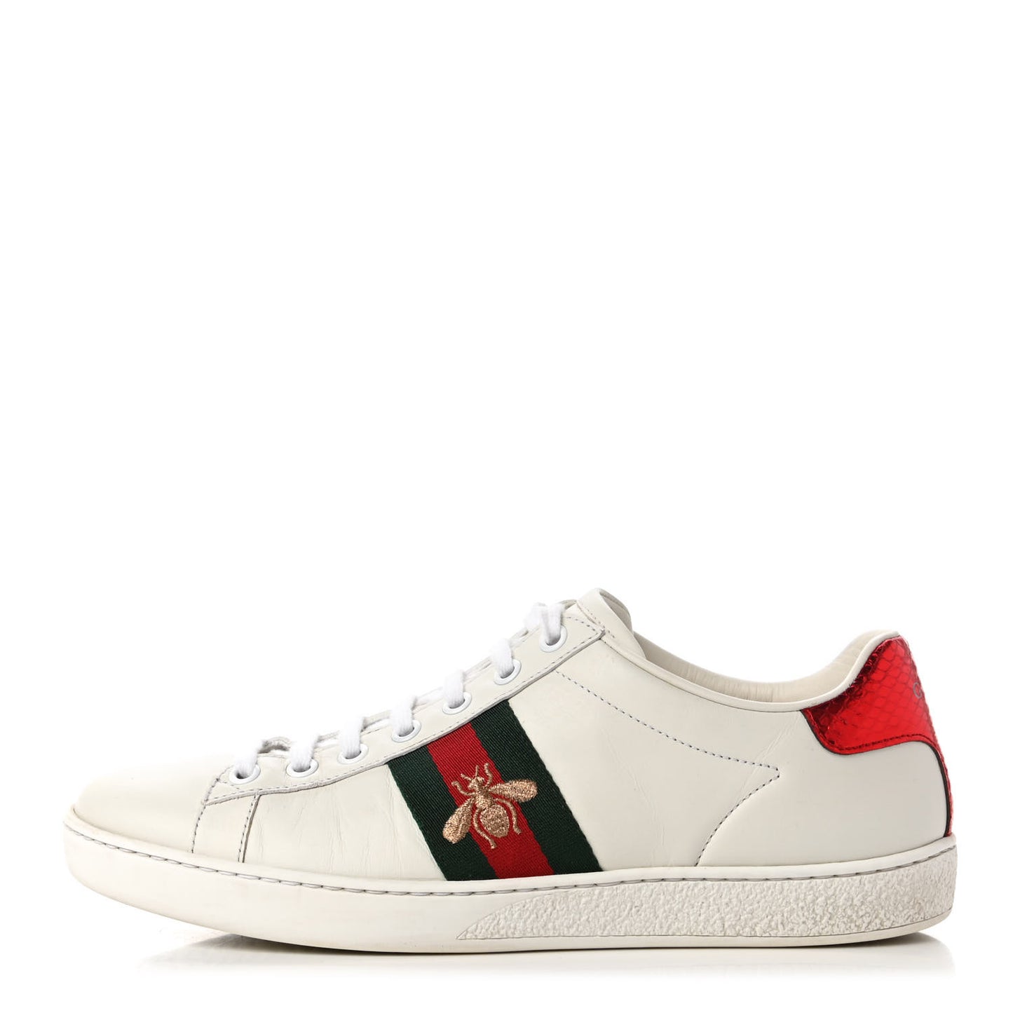 Calfskin Ayers Bee Embroidered Womens Ace Sneakers 37.5 White Green