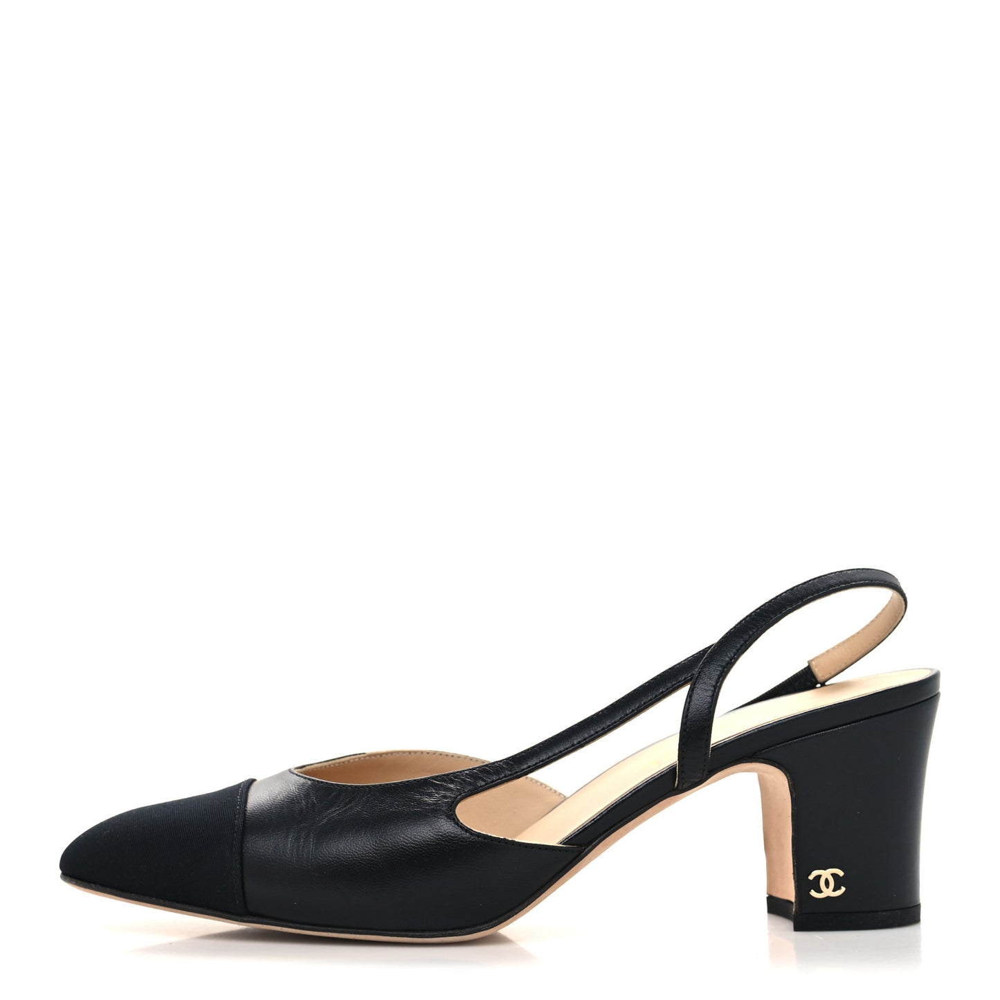 Goatskin Grosgrain Cap Toe CC Slingback Sandals 41 Black