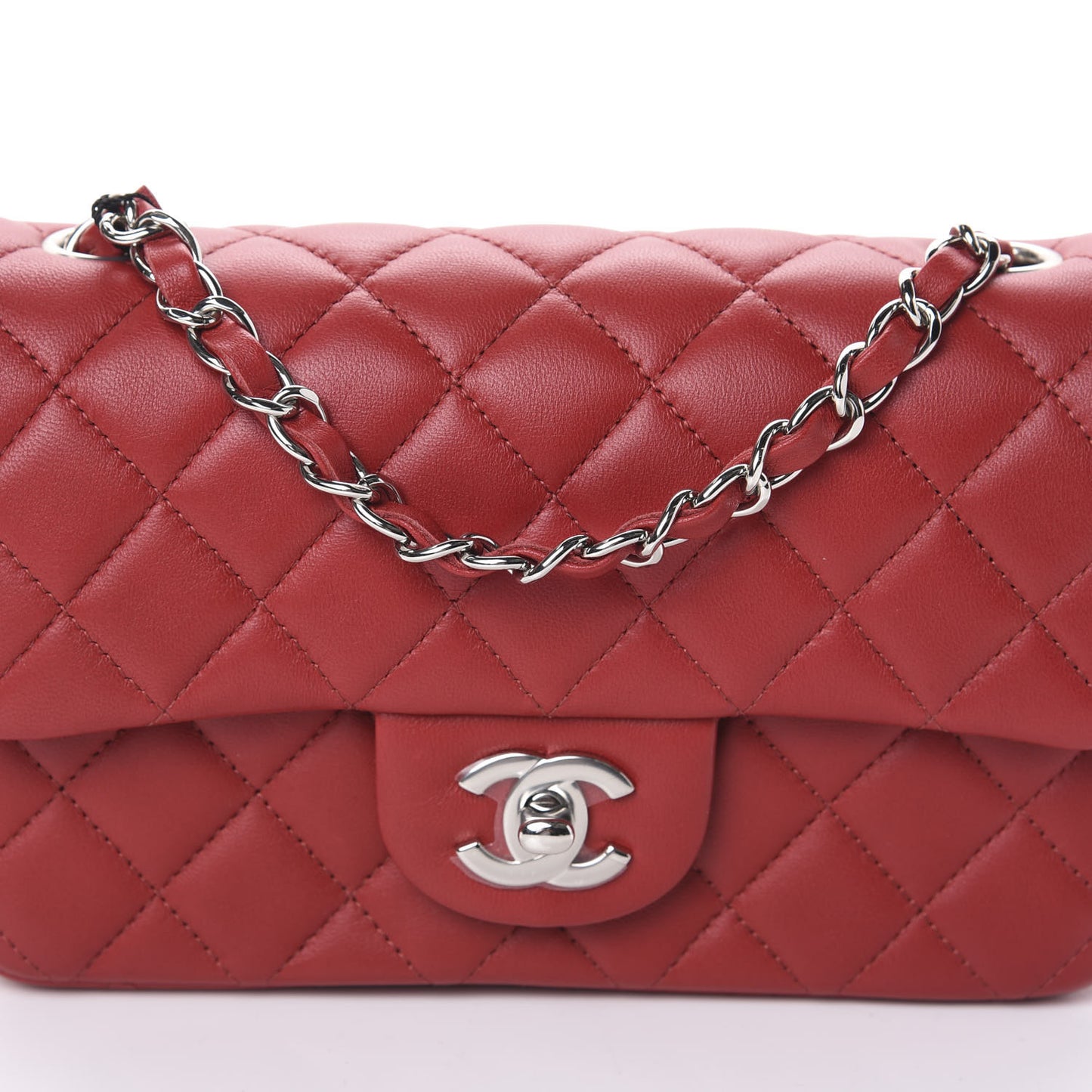 Lambskin Quilted Mini Rectangular Flap Red