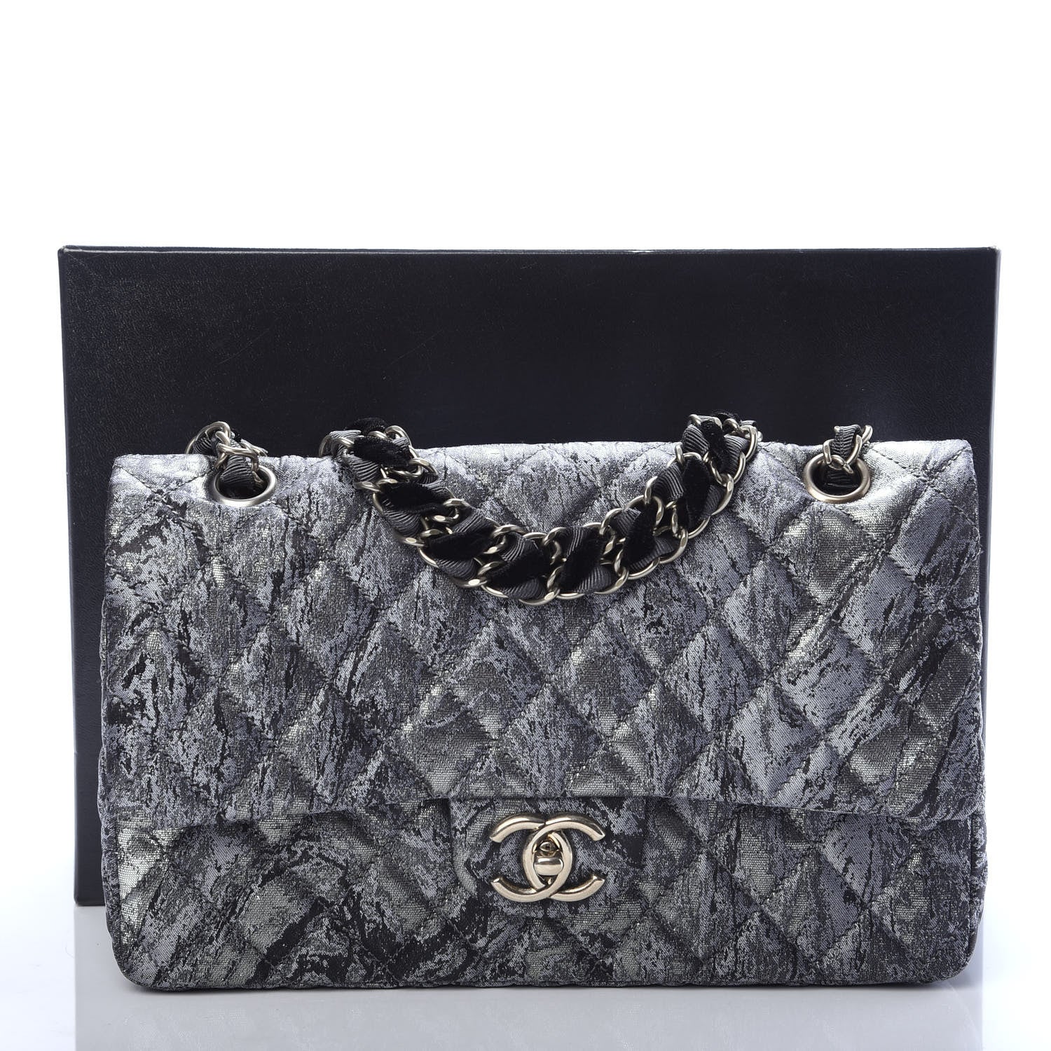 Chanel Metallic Brocade Quilted Medium Double Flap Dark Grey 11 of 11