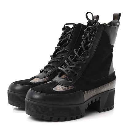 Louis Vuitton Suede Calfskin Monogram Laureate Platform Desert Boots 40 Black 4 of 9