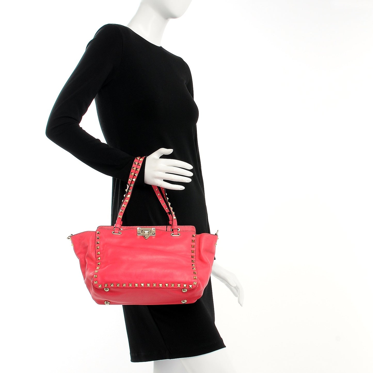 Vitello Small Rockstud Tote Deep Rose