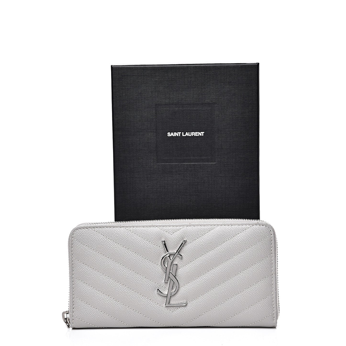 Grain De Poudre Matelasse Chevron Monogram Zip Around Wallet Granite