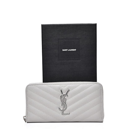 Saint Laurent Grain De Poudre Matelasse Chevron Monogram Zip Around Wallet Granite 8 of 8