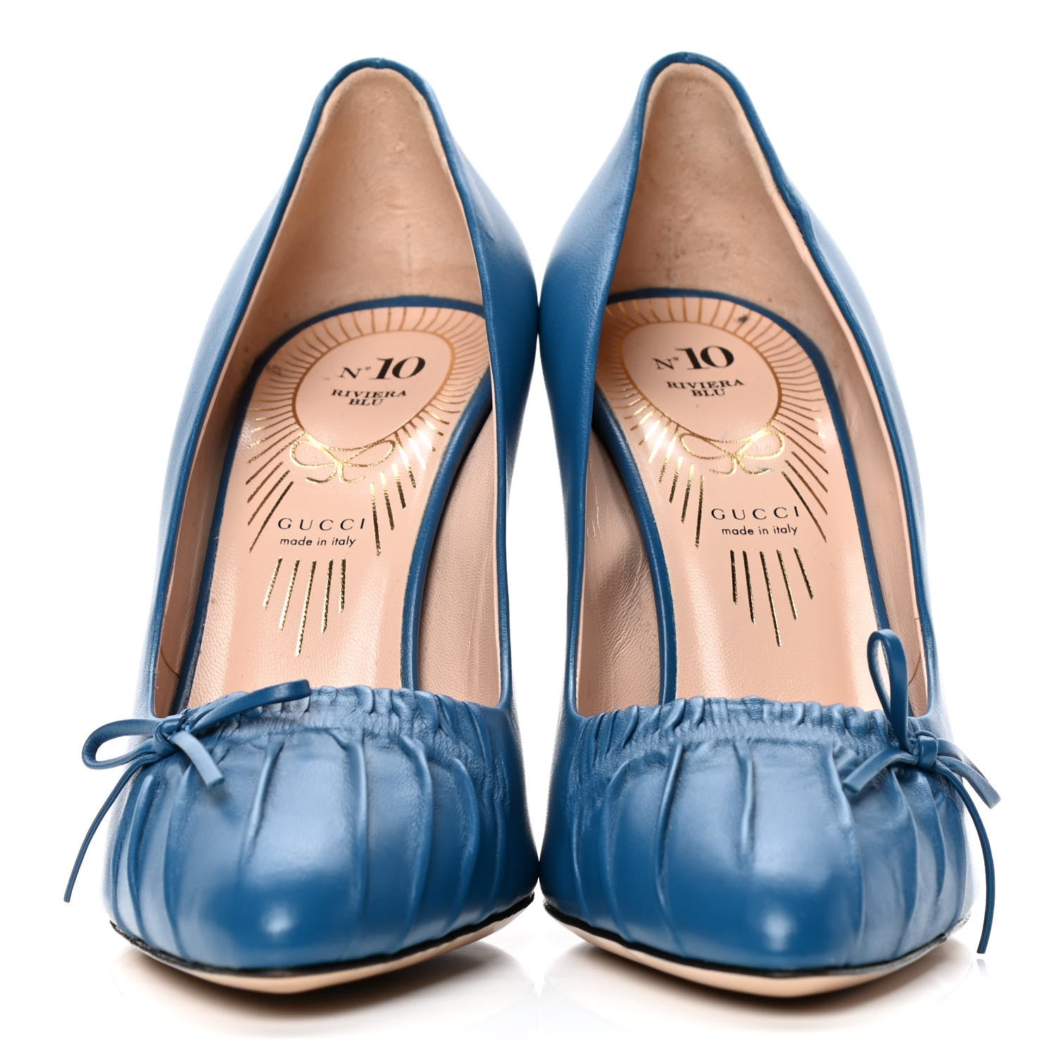 Gucci Nappa Bow High Heel Pumps 38.5 Riviera Blue 2 of 5