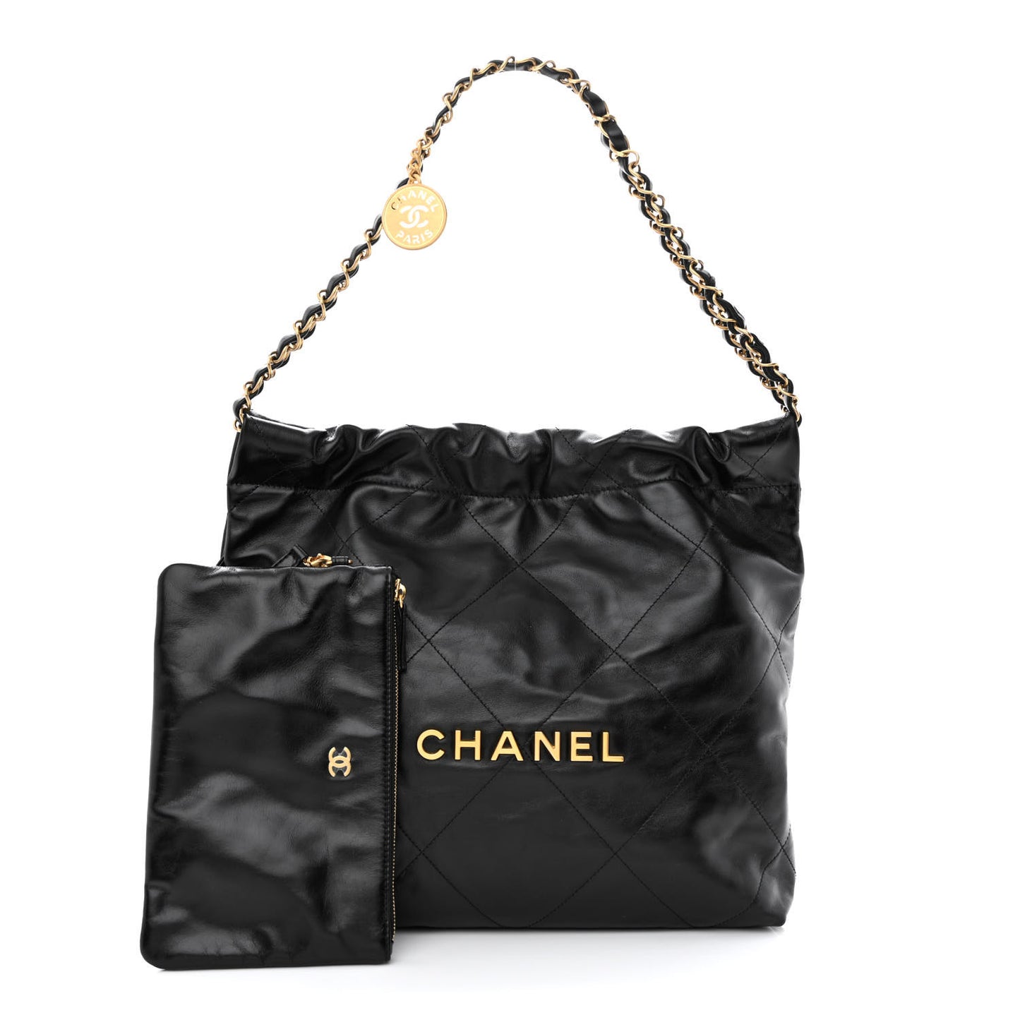 Shiny Calfskin Quilted Small Chanel 22 Black