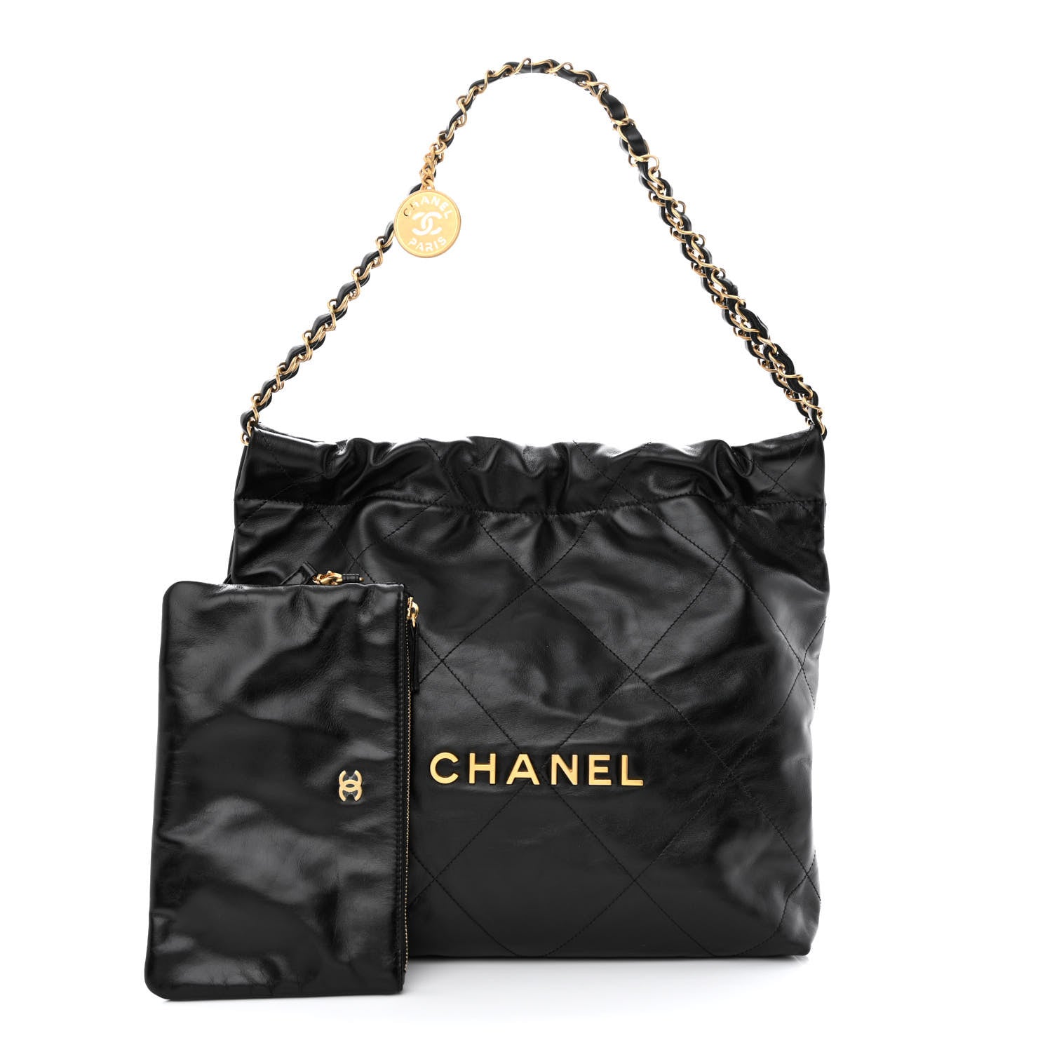Chanel Shiny Calfskin Quilted Small Chanel 22 Black 1 of 14