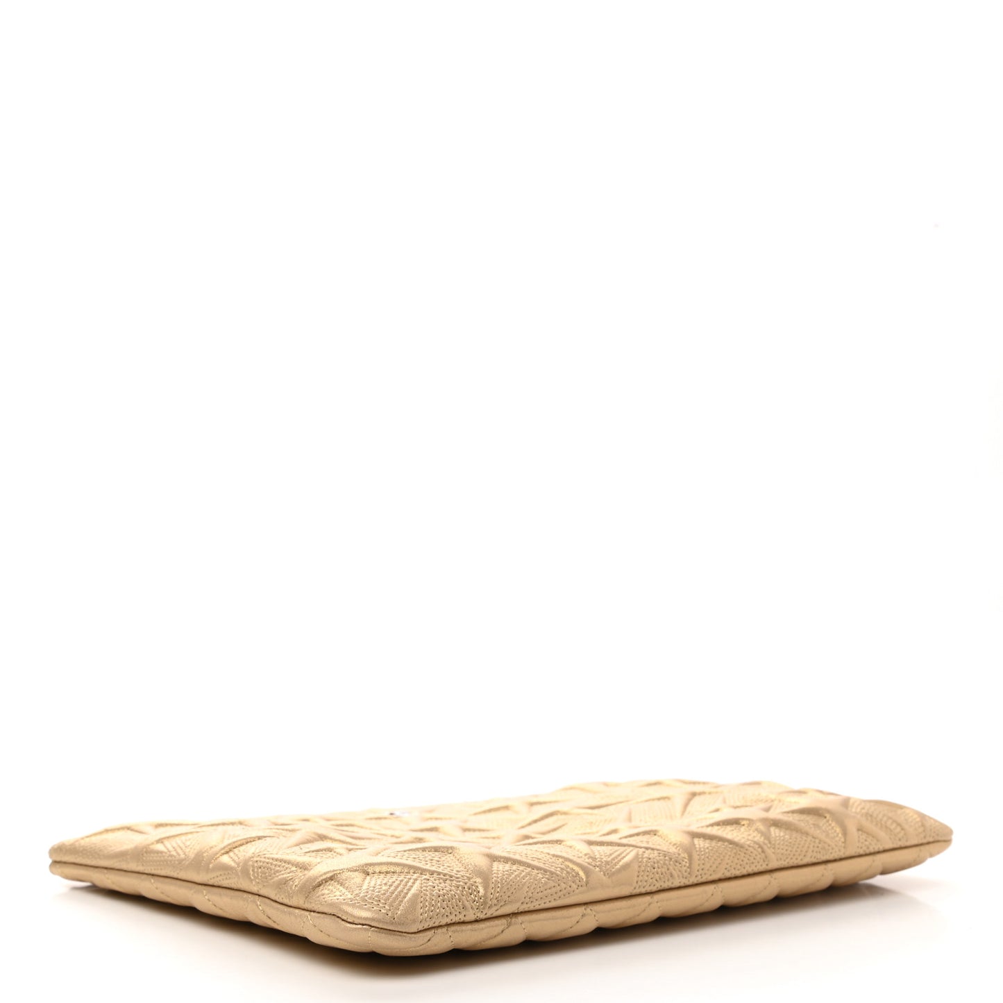 Metallic Lambskin Star Embossed Large Cosmetic Pouch Gold