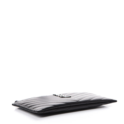 Saint Laurent Grain De Poudre Chevron Monogram Bill Pouch Black 3 of 7