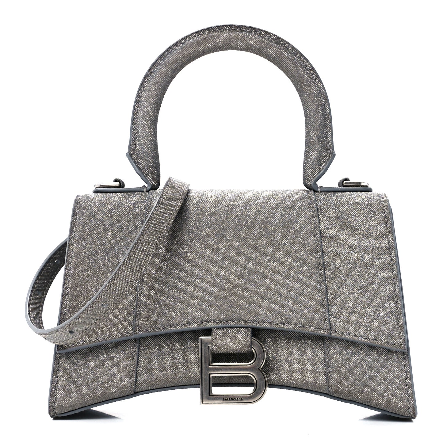 Glitter Fabric Hourglass Top Handle Bag XS Grey