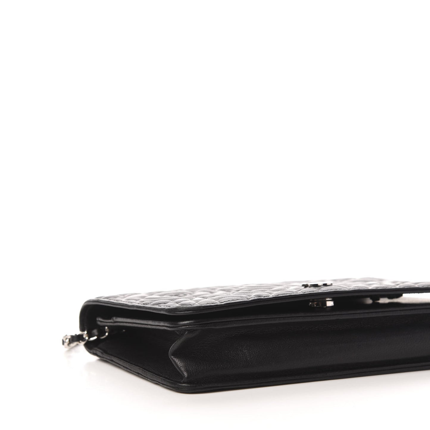 Goatskin Camellia Embossed Wallet on Chain WOC Black