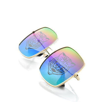 Gucci Metal Rectangular Frame Tiger Print Sunglasses GG0414S Gold 7 of 8