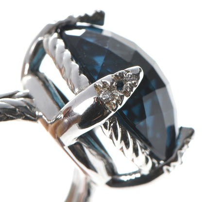 David Yurman Sterling Silver Diamond Hampton Blue Topaz 14mm Chatelaine Ring 50 5.5 4 of 5