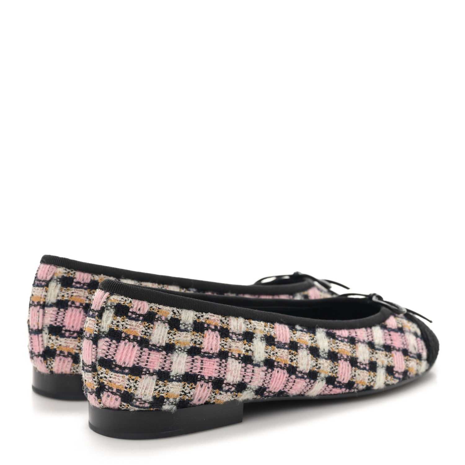 Chanel Wool Cotton Tweed Corduroy Cap Toe Ballerina Flats 38 Black Multicolor 4 of 9