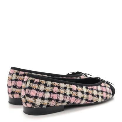 Chanel Wool Cotton Tweed Corduroy Cap Toe Ballerina Flats 38 Black Multicolor 4 of 9
