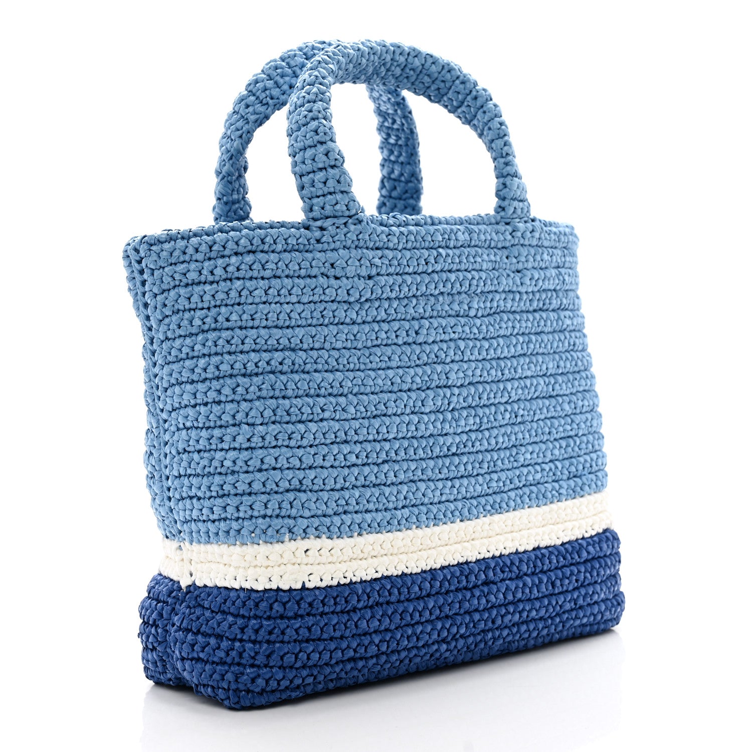 Prada Yarn Raffia Effect Crochet Small Logo Tote Celeste Blue 3 of 9