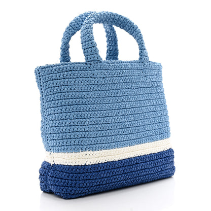 Prada Yarn Raffia Effect Crochet Small Logo Tote Celeste Blue 3 of 9