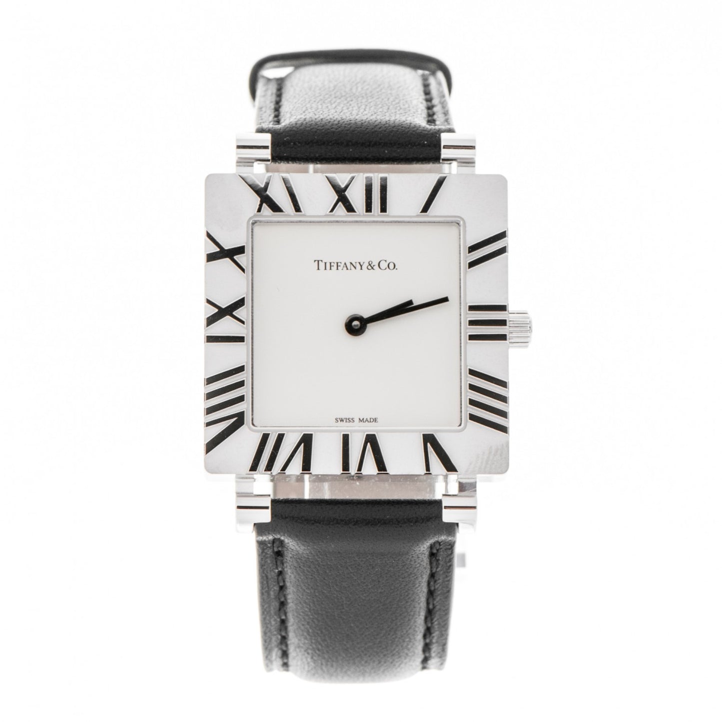 Sterling Silver Calfskin 27mm Atlas Square Quartz Watch