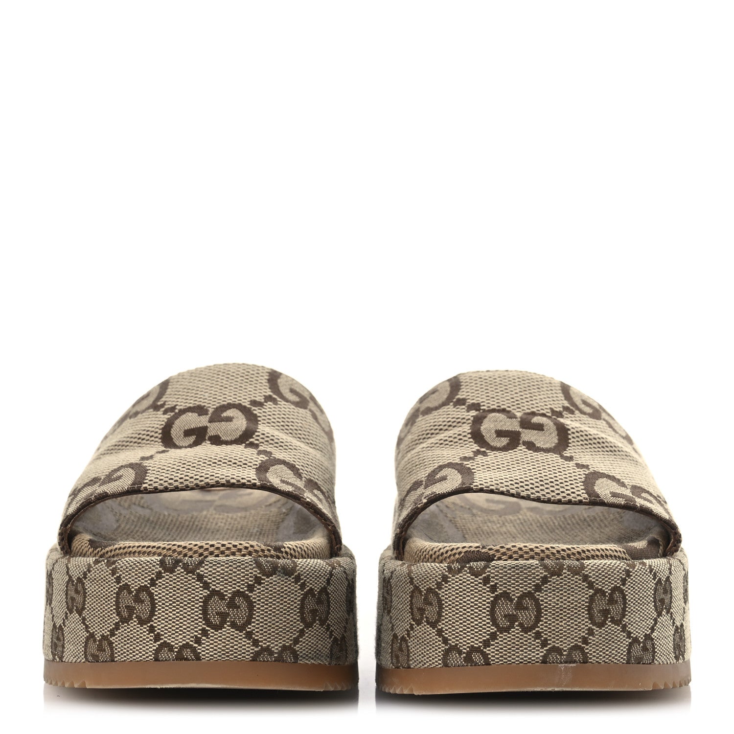 Gucci Monogram Maxi GG Angelina Platform 55mm Slide Sandals 37 Camel Ebony 3 of 12
