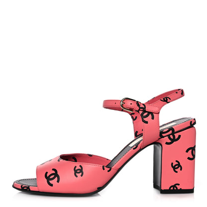 Chanel Printed Lambskin CC Sandals 40 Pink Black 1 of 11