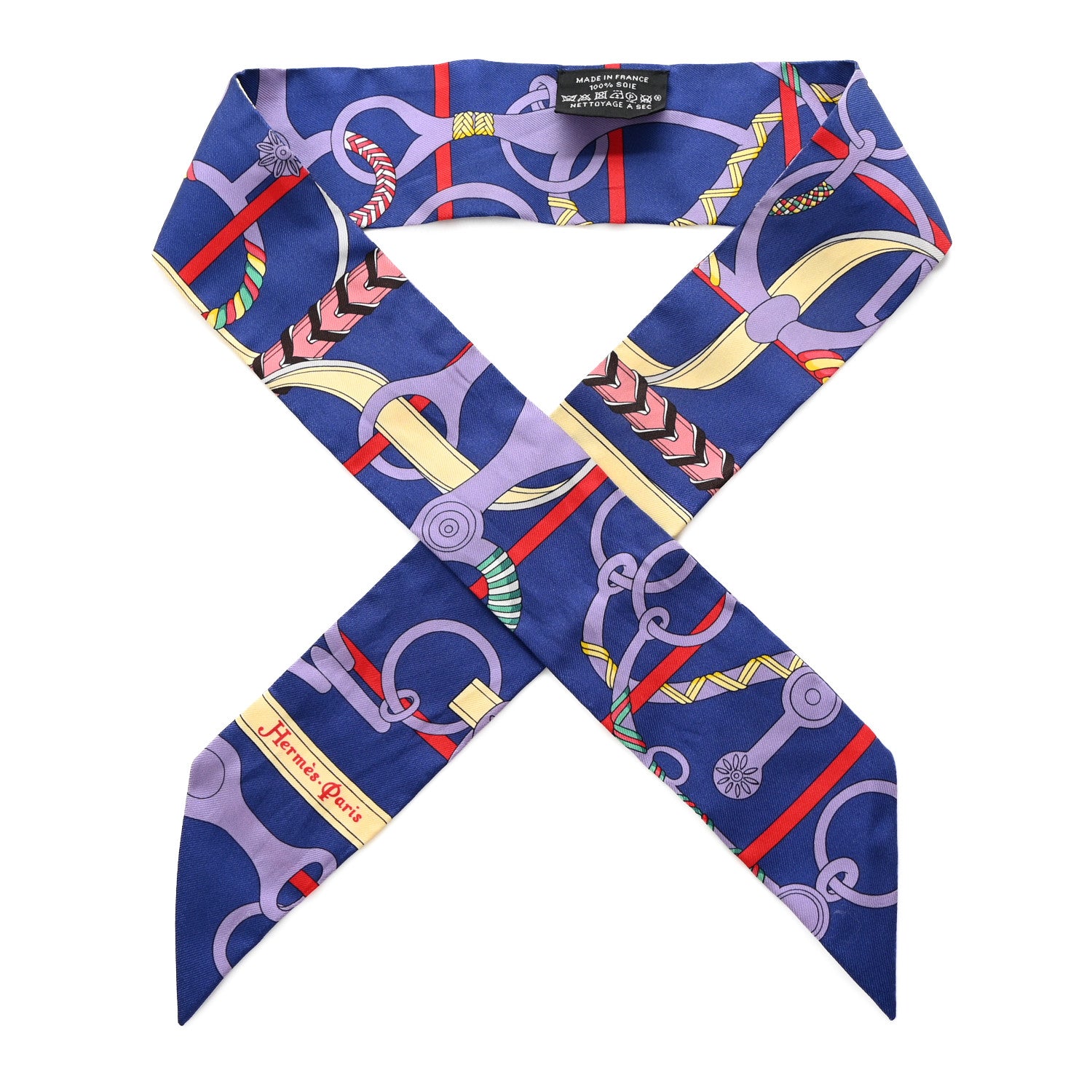 Hermes Silk Panoplie Equestre Twilly Bleu Jaune Rouge 1 of 5