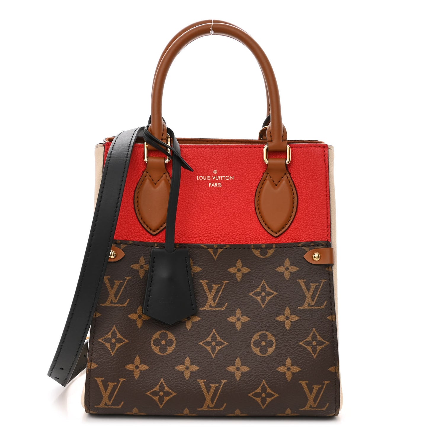 Calfskin Monogram Fold Tote PM Cerise Cream Black